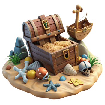 3D Treasure Chest Illustration Beach Scene png