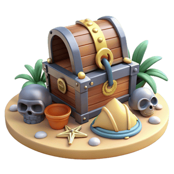 3D Treasure Chest Illustration Island Scene png