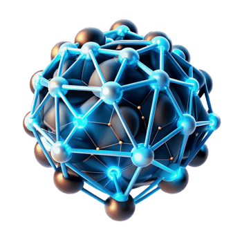 wonderful vintage A network of interconnected glowing nodes forming the shape of a human brain, complex patterns, dark background with bright neon lines original png