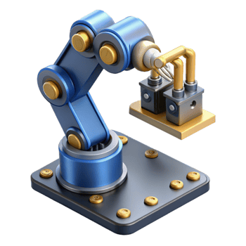 magnificent minimalist A robotic arm assembling a complex microchip, precise movements, metallic and silicon textures, studio lighting 4K png