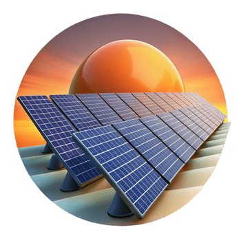 elegant modern A field of solar panels stretching towards the horizon, reflecting the setting sun, warm colors, photorealistic style authentic png