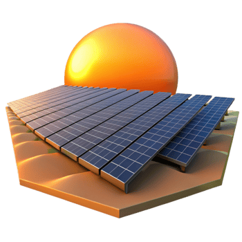 vibrant abstract A field of solar panels stretching towards the horizon, reflecting the setting sun, warm colors, photorealistic style genuine png
