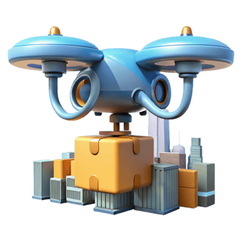 impressive abstract A drone delivering a package, futuristic design, city skyline in the background blurred, bright daylight professional png