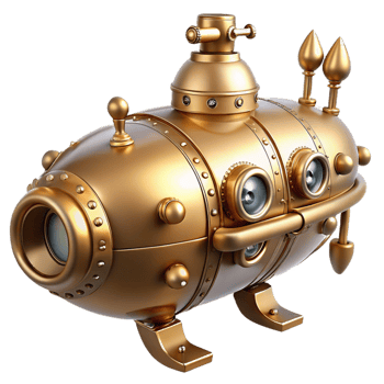 dramatic vintage Golden Steampunk Submarine 3D Render genuine png