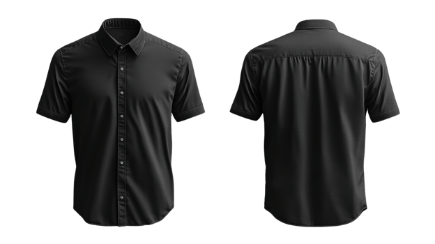 Black short sleeve shirt with button up design, suitable for casual wear png