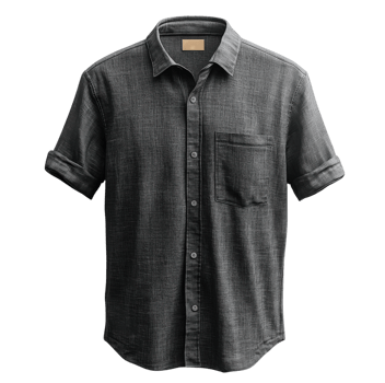 Casual black short sleeve shirt with pocket and rolled sleeves png