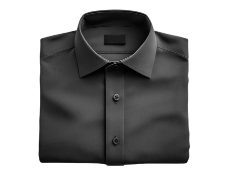 Black dress shirt with button up collar and smooth fabric png