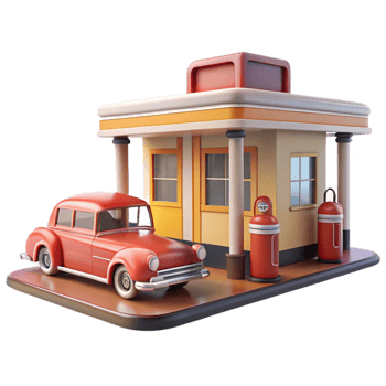 wonderful minimalist Retro Gas Station 3D Render high quality png