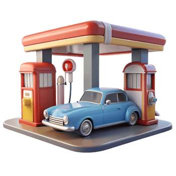serene artistic Retro Gas Station 3D Illustration premium png