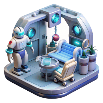 extraordinary contemporary Futuristic Robot in Spacecraft Room 3D Illustration 4K png