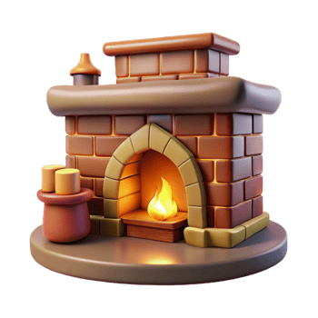 dramatic vintage Cozy 3D Fireplace Illustration detailed png