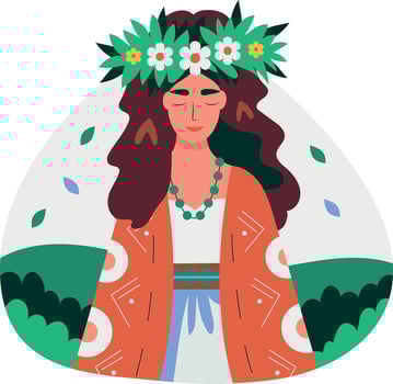 Flat style illustration of girl wearing beautiful floral crown vector