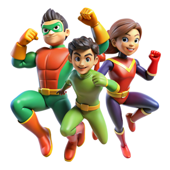 magnificent minimalist Superhero Trio 3D Illustration genuine png