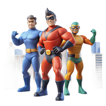 dramatic rustic 3D Superhero Team Illustration exclusive png