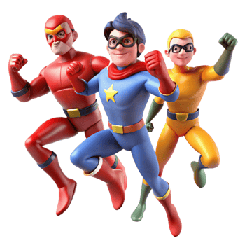 dramatic creative 3D Cartoon Superheroes Illustration 4K png