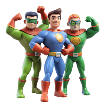 dramatic artistic Superhero Team 3D Illustration high resolution png