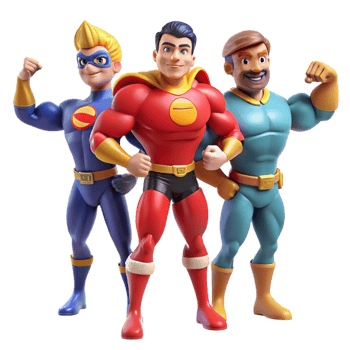 extraordinary minimalist 3D Cartoon Superheroes Illustration 4K png