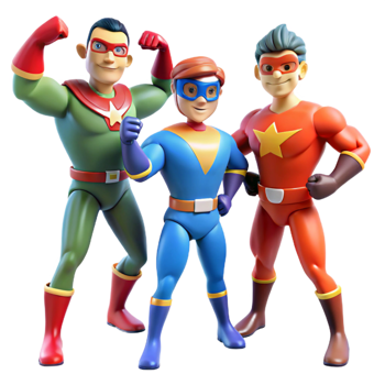 beautiful classic Superhero Trio 3D Illustration professional png