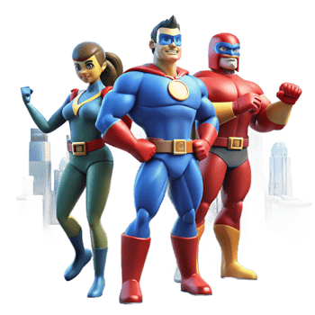 serene vintage Superhero Team 3D Illustration authentic png