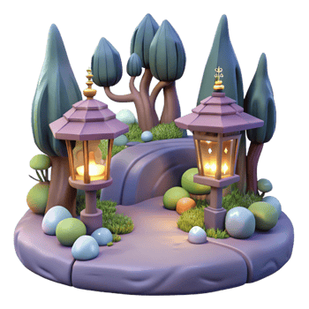wonderful rustic Enchanted 3D Night Scene with Lanterns high resolution png