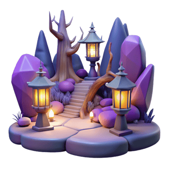 magnificent classic Enchanted 3D Landscape with Lanterns premium png
