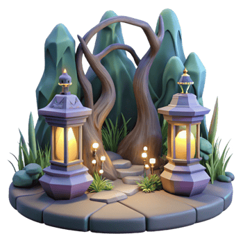 magnificent rustic Enchanted 3D Lantern Path Illustration genuine png