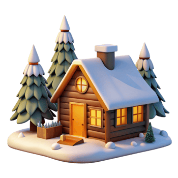 serene classic Cozy 3D Winter Cabin Illustration high quality png