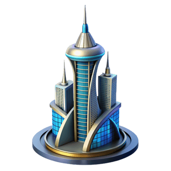 impressive classic Futuristic City Building 3D Render high resolution png