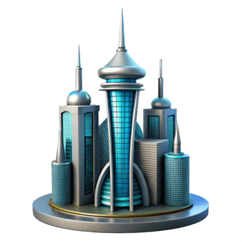 stunning vintage Futuristic Cityscape 3D Illustration professional png