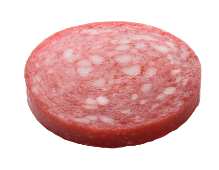 isometric 3d realistic sliced salami with marbled meat texture, premium cured sausage slice for deli, charcuterie, sandwich, and gourmet food presentations, on isolated background png