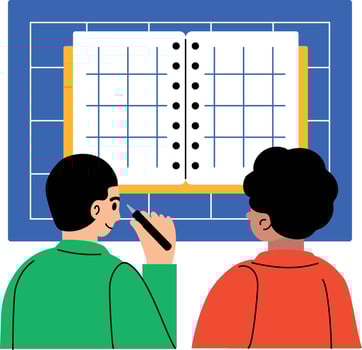 A flat illustration of students doing combine study vector