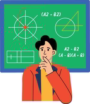 Character thinking about math problem, flat illustration vector