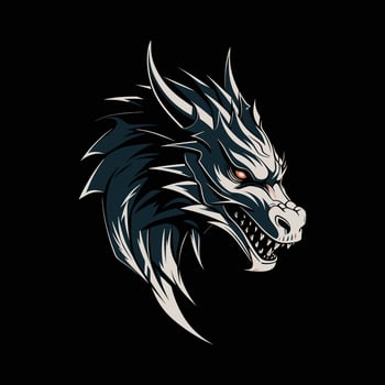 Menacing Red-Eyed Black Dragon Head with Razor-Sharp Details vector