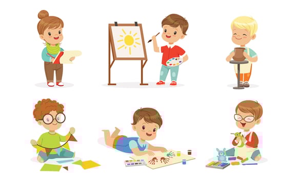 Toddlers are engaged in creativity. illustration. vector