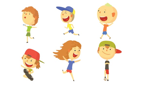 Cartoon children with big heads on a summer vacation. illustration. vector