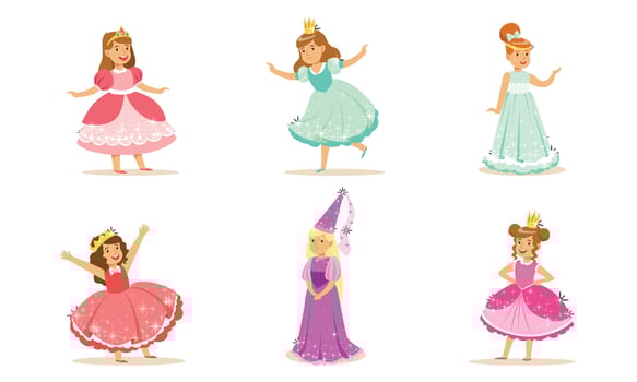 Cute girls in the image of princesses. illustration vector