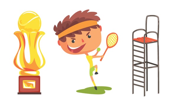 Cartoon boy tennis player with a racket. illustration. vector