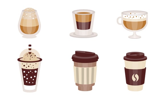 Coffee drinks in transparent glasses. illustration. vector
