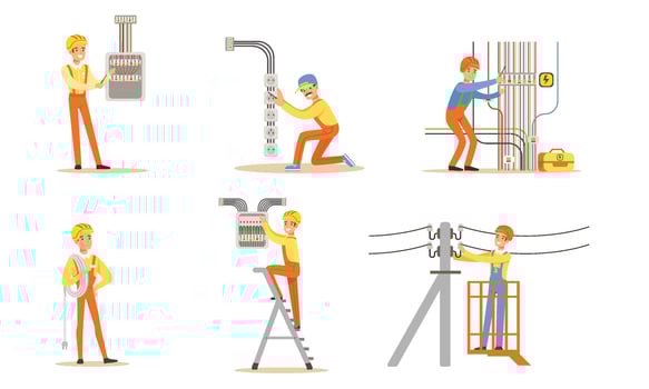 Electrician in uniform is working. illustration. vector