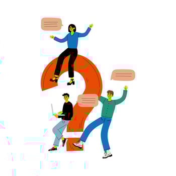 People with a Big Question Mark, Colleagues Communicating, Making a Choice or Seeking Solution to a Problem Illustration vector