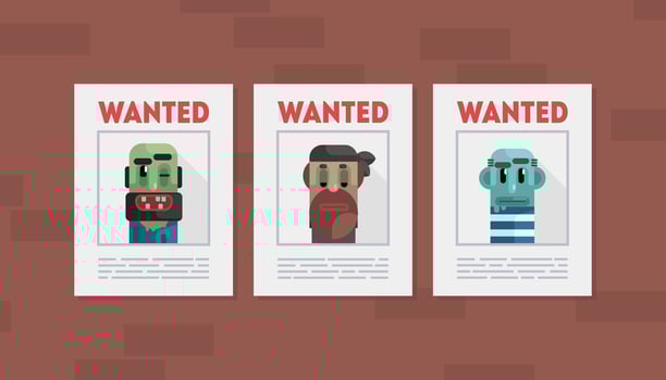 Wanted Criminals Banner Template, Placards with Arrested Men Photos Illustration vector