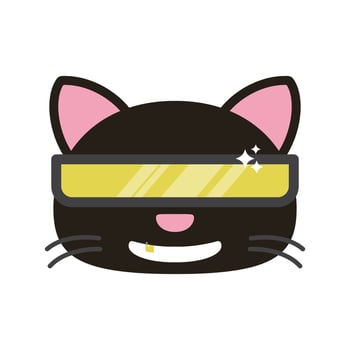 A black cat wearing a yellow virtual reality glasses vector