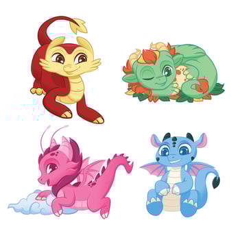 Cute Little Dragons Set, Colorful Adorable Mythological Animal Characters Illustration vector