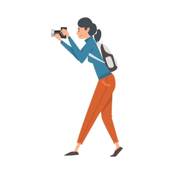 Cheerful Tourist Woman Taking Photography on Vacation Illustration vector