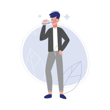 Young Man Drinking Fresh Clean Water from Bottle Illustration vector