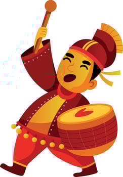 Chinese character enjoying drumbeat, flat style illustration vector