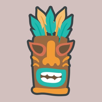 laugh face wooden statue mask in outline flat design vector