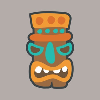 angry face wooden ethnic statue in outline flat design vector