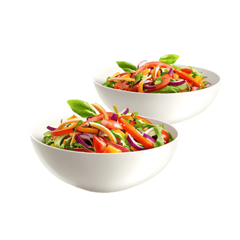 Two bowls of salad with vegetables on a transparent background png