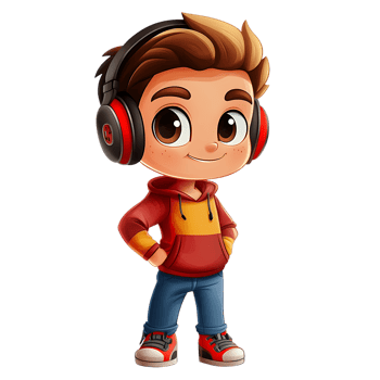 Cartoon boy with headphones on his head png